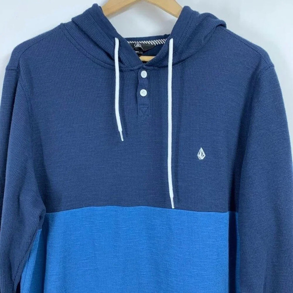 Volcom Men's Thermal Waffle Colorblock Lightweight Sweater Pullover Hoodie SZ L - Picture 4 of 11